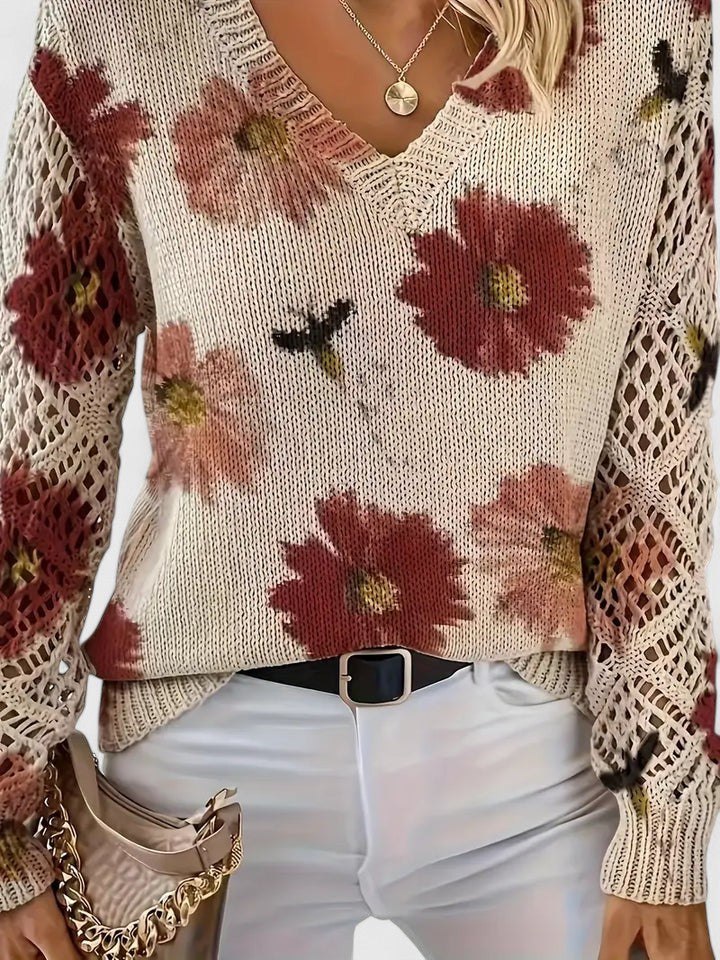Wysława – Elegancki sweter z kwiatami