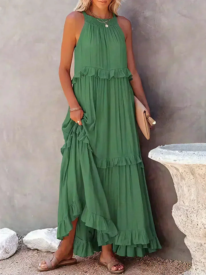 ANETA - Elegancka sukienka bez rękawów z falbankami