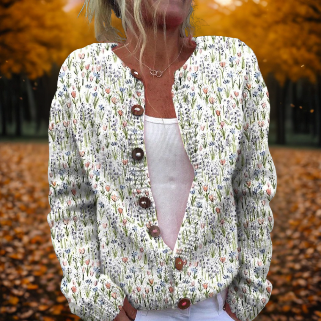 Danuta - Vintage Dzianinowy Kamizelka z Kwiatowym Wzorem