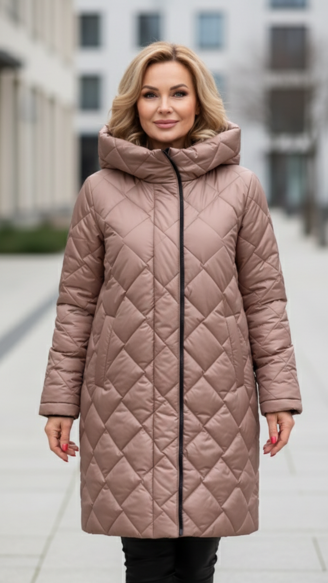 Barbara - Elegancka pikowana kurtka puchowa z kapturem
