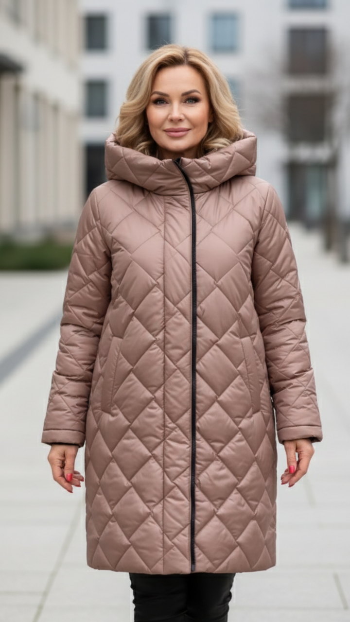 Barbara - Elegancka pikowana kurtka puchowa z kapturem