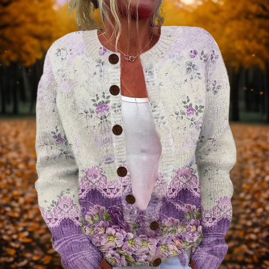 Hannah - Vintage Sweter z Kwiatowym Wzorem