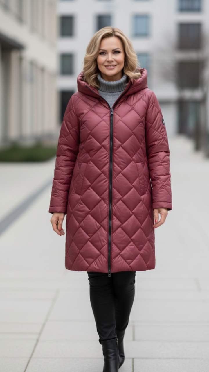 Barbara - Elegancka pikowana kurtka puchowa z kapturem
