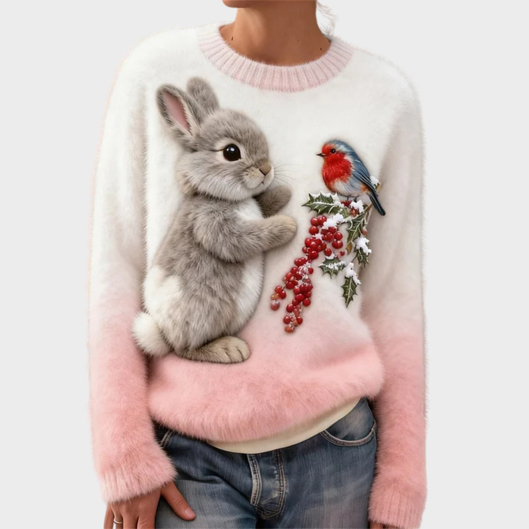 Nalina – Pluszowy świąteczny sweter z króliczkiem