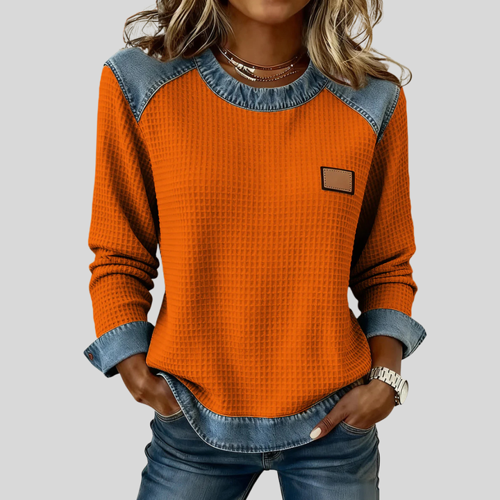 WERONIKA - DAMSKA BLUZA Z WZOREM PATCHWORKOWYM I GOFROWYM
