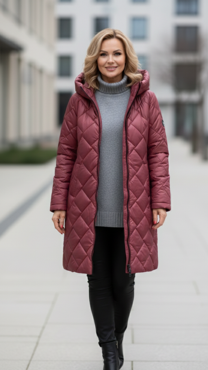 Barbara - Elegancka pikowana kurtka puchowa z kapturem