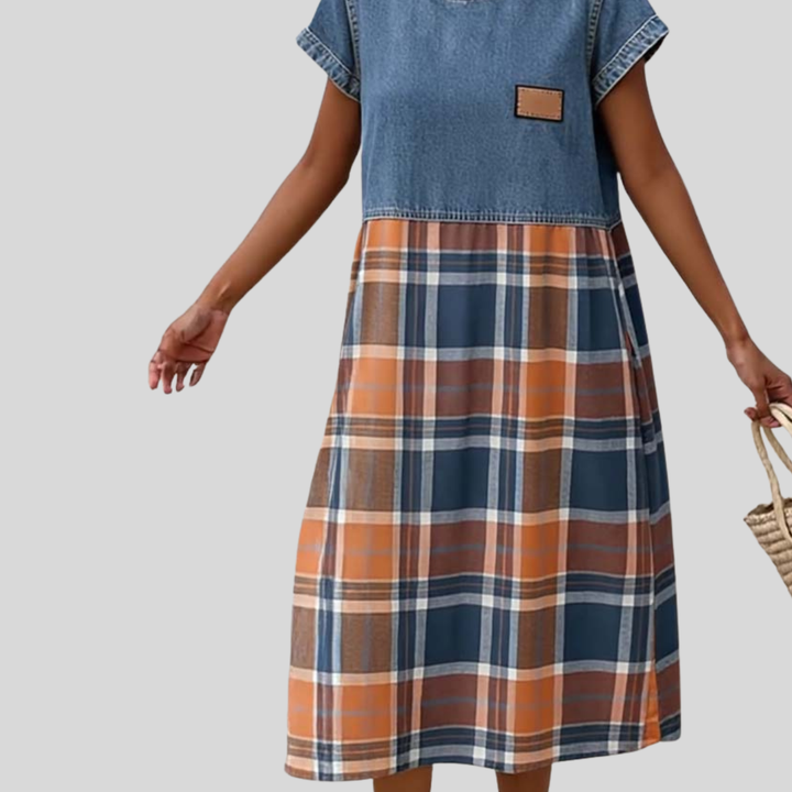 NATALIA - CASUALOWA SUKIENKA JEANSOWA Patchwork