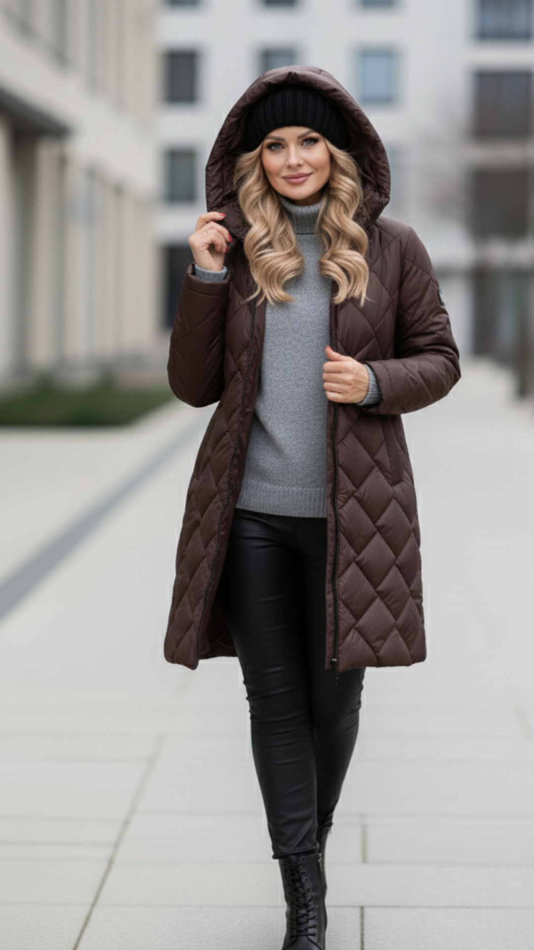 Barbara - Elegancka pikowana kurtka puchowa z kapturem