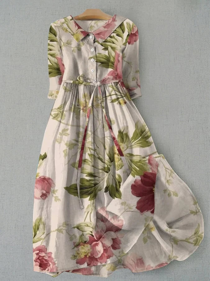 MAYLE - Vintage sukienka w kwiaty z sznurkiem w talii