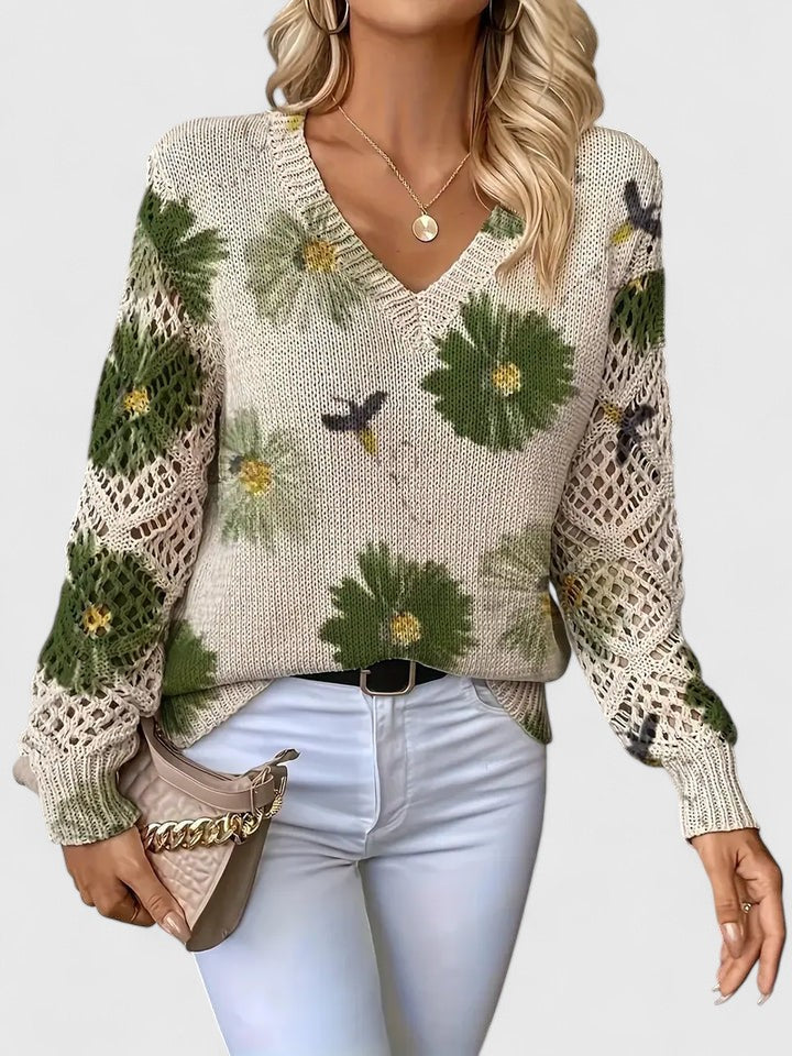 Wysława – Elegancki sweter z kwiatami
