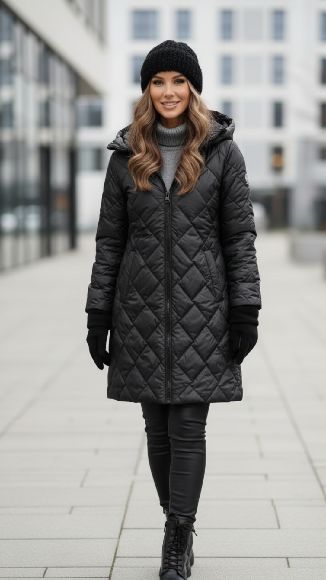 Barbara - Elegancka pikowana kurtka puchowa z kapturem