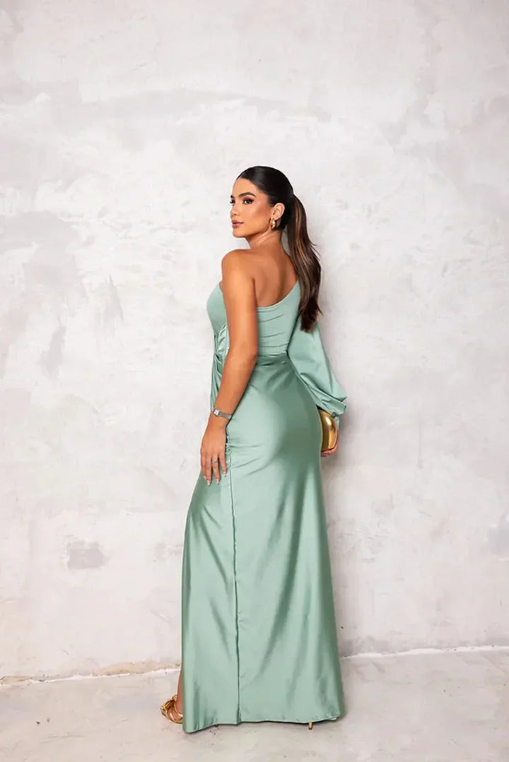 Łucja - Elegancka Maxi Sukienka z Rozporkiem dla Dams