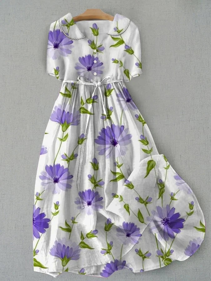 SARAH - Vintage sukienka w kwiaty z wiązaniem w talii