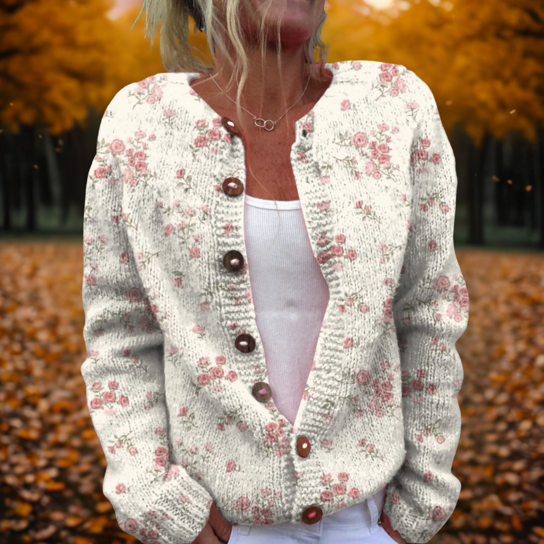 Stella - Vintage Sweter Z Dzianiny Z Wzorem Róż