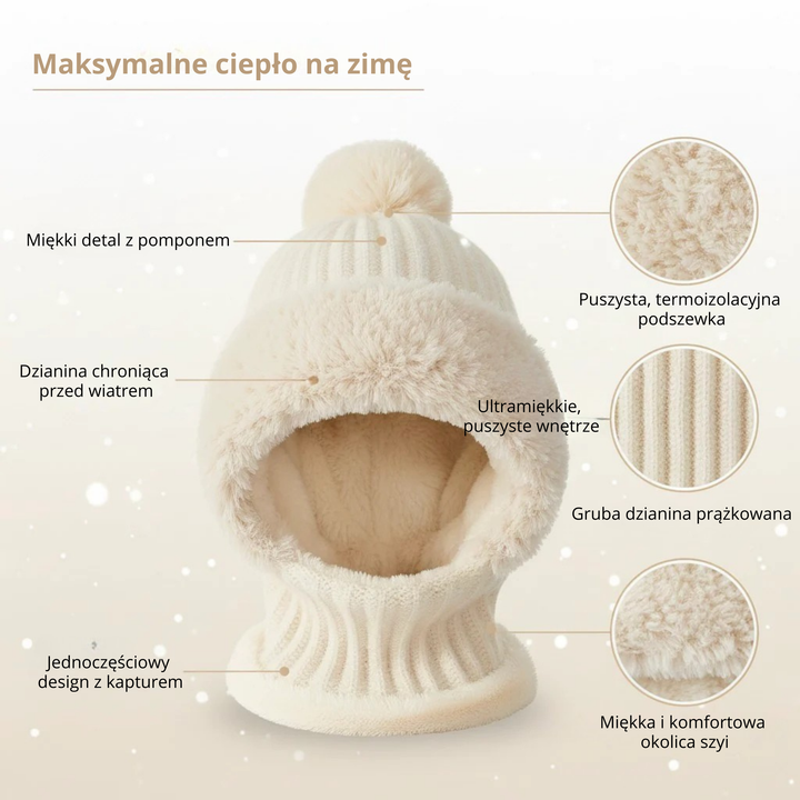 Amélie - Ciepła puszysta czapka z pomponem