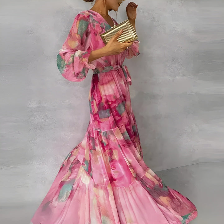 Milada – Elegancka letnia sukienka maxi z paskiem