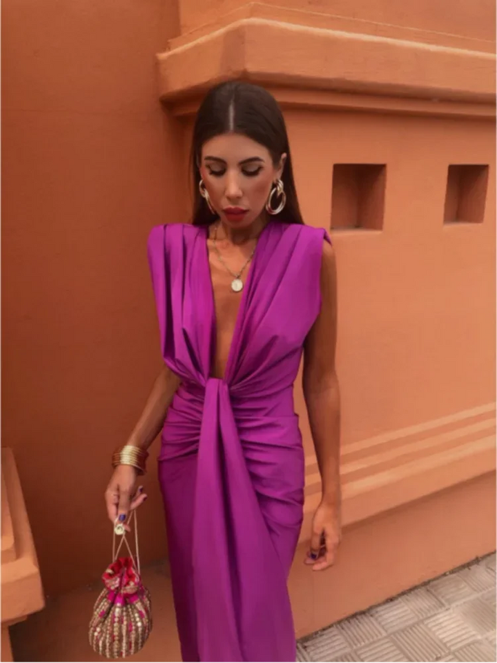 Anna - Sukienka Maxi z Eleganckim Plisowaniem