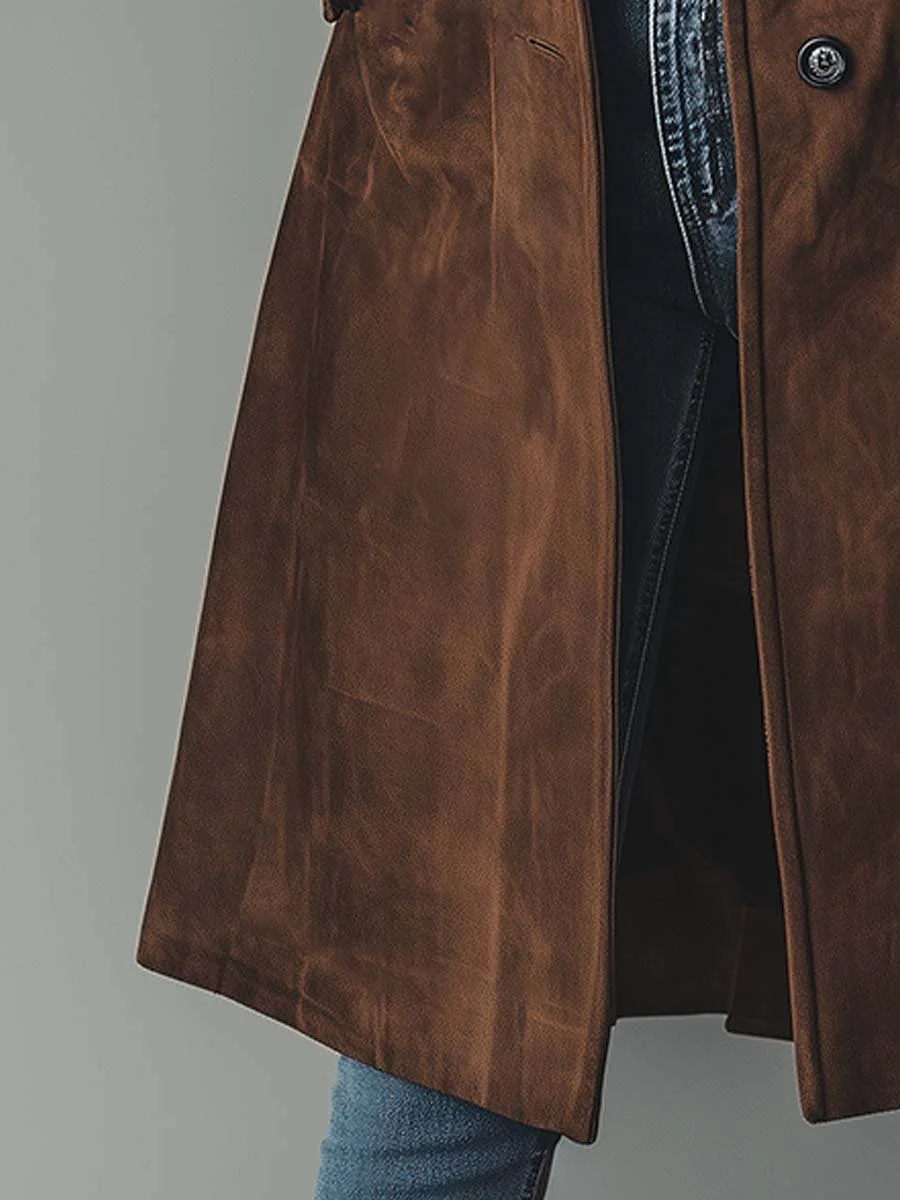 Amelia - Elegancki zamszowy płaszcz typu trench