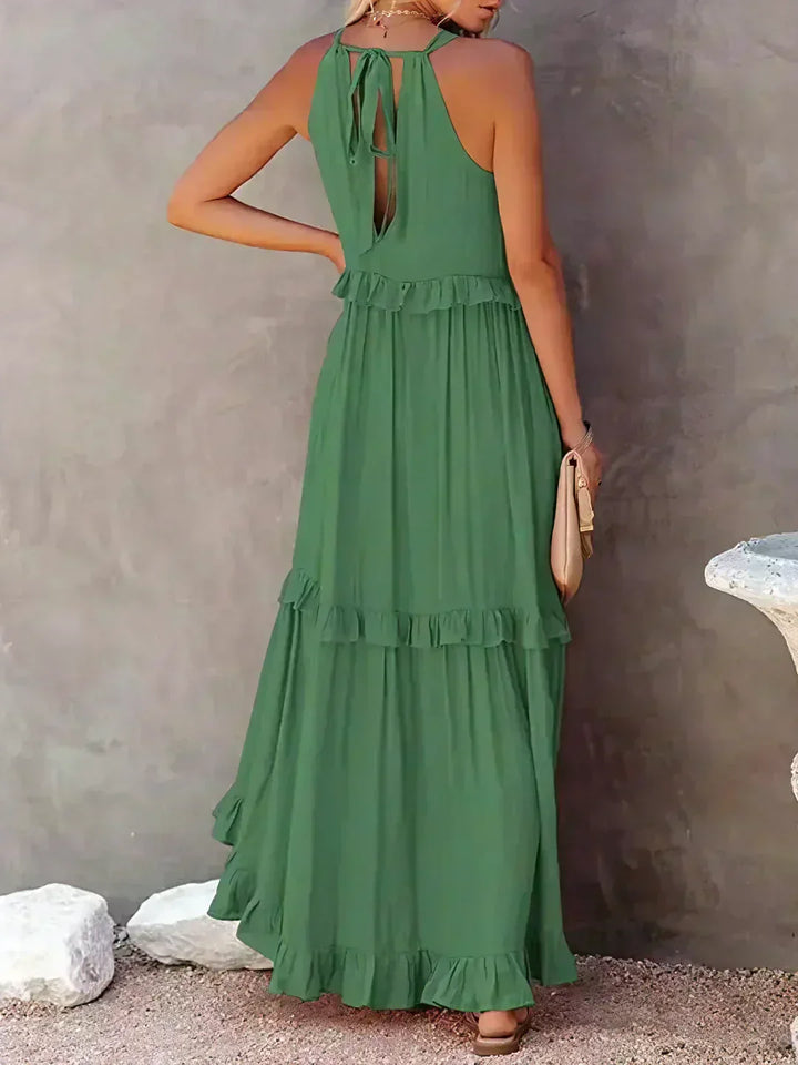 ANETA - Elegancka sukienka bez rękawów z falbankami