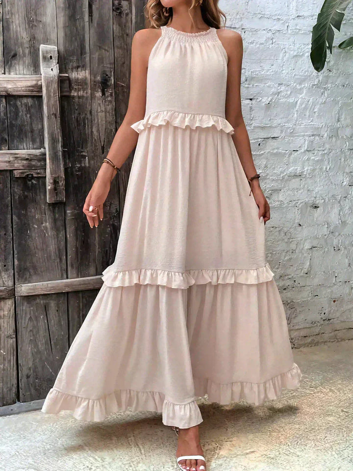 ANETA - Elegancka sukienka bez rękawów z falbankami
