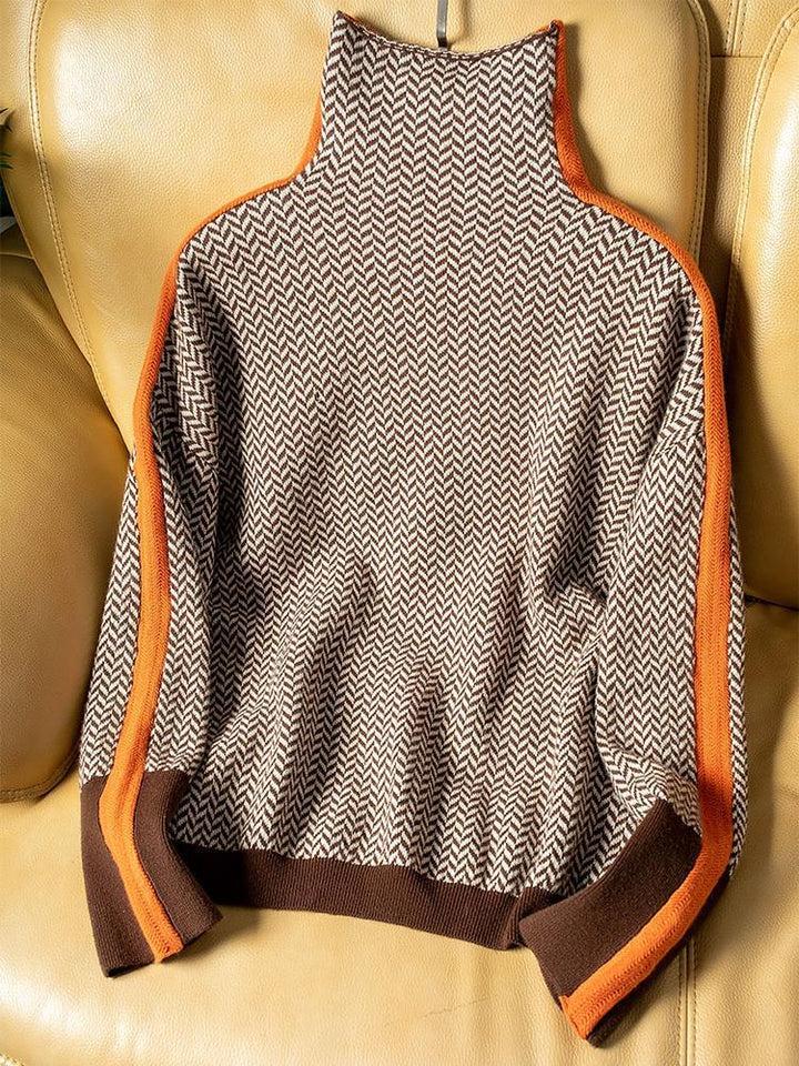 Regina – Sweter z wysokim kołnierzem i kontrastowymi paskami