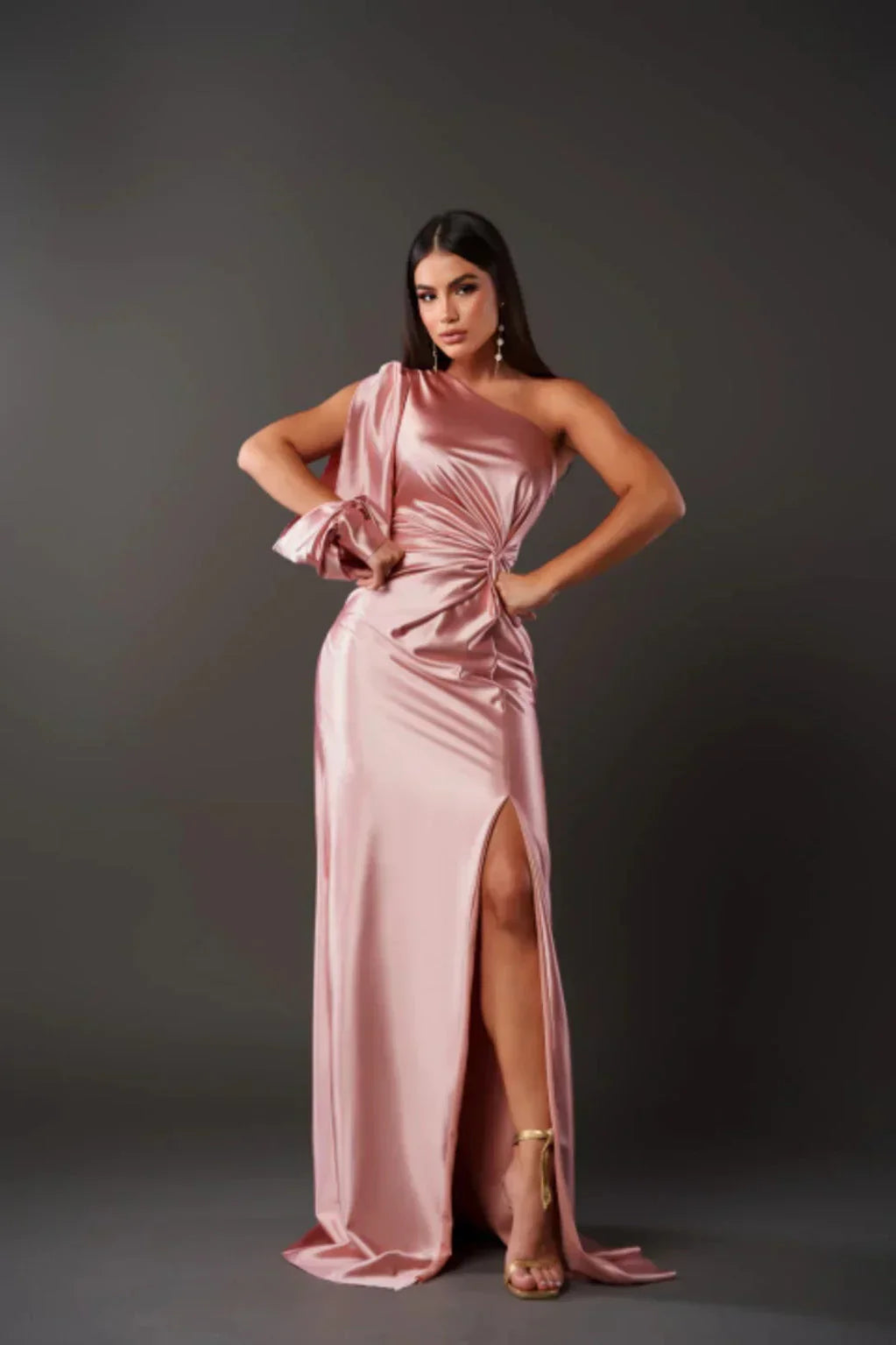 Łucja - Elegancka Maxi Sukienka z Rozporkiem dla Dams
